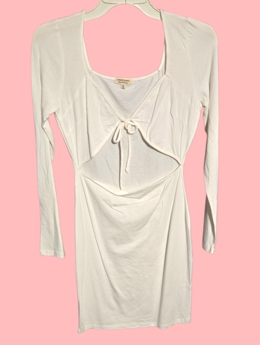 Heart Hips Cream Long Sleeve Tie-Front Dress